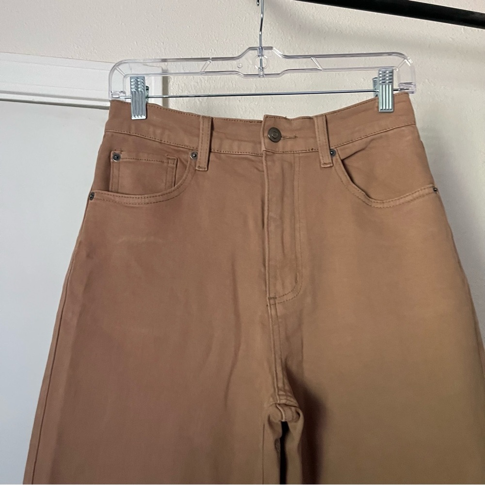 SOLAI brown denim cotton spandex stretch wide leg jeans pants - Picture 2 of 6
